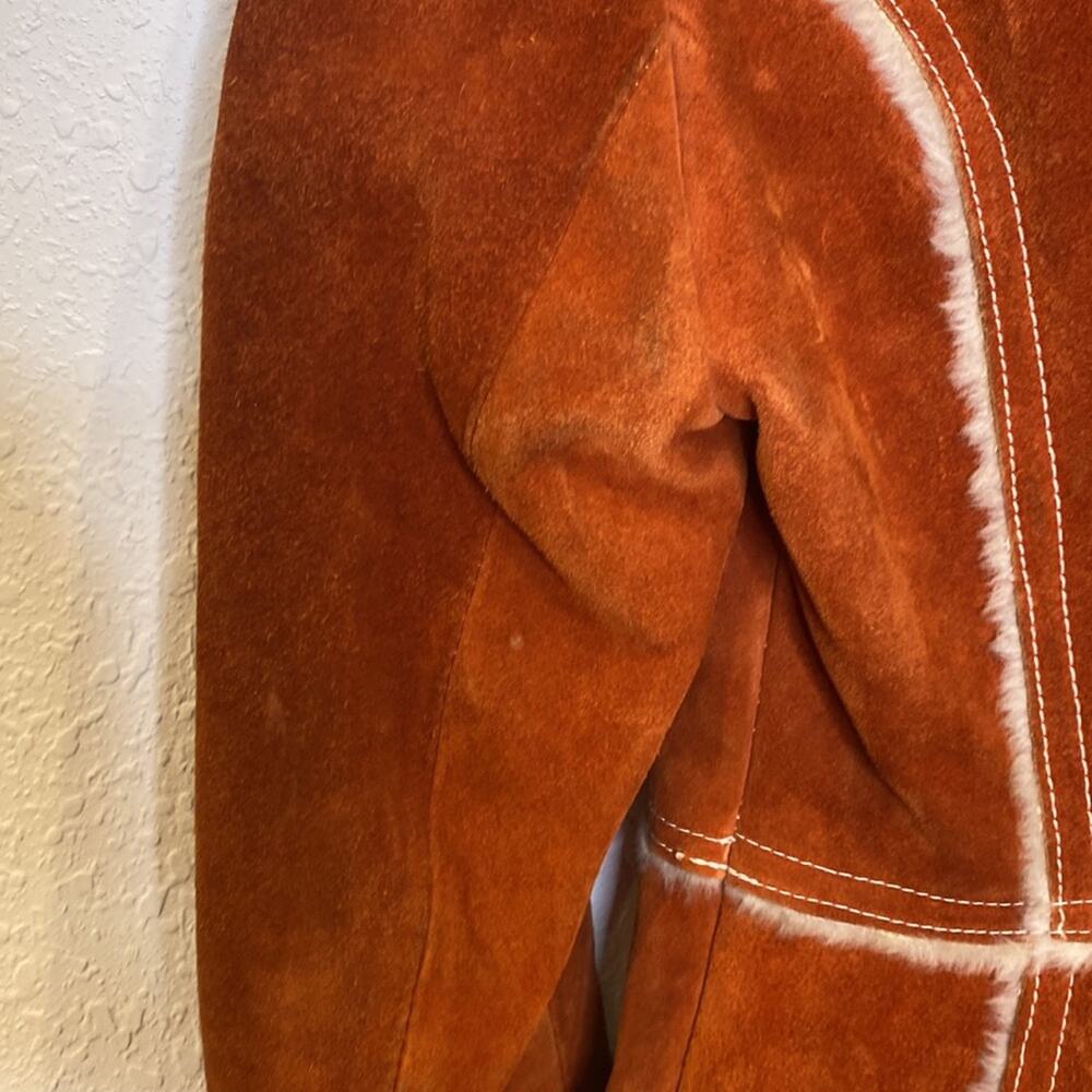 Vintage Penny Lane Rust Colored Suede Coat w/ Faux Fur Trim Snap Closure Sz XS - Picture 6 of 16